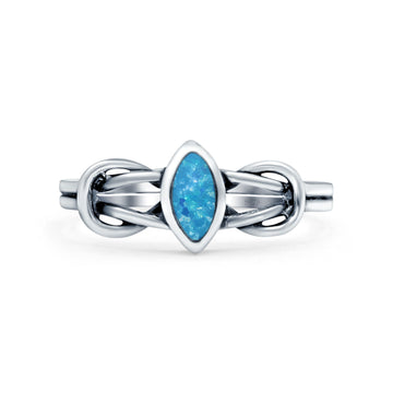 Celtic Knot Weave Petite Dainty Marquise Promise Ring Lab Created Blue Opal Band Oxidized Braided 925 Sterling Silver